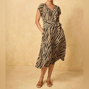 Talbots STRIKING ZEBRA MIDI SHIRTDRESS ajustable waist tie Size 16